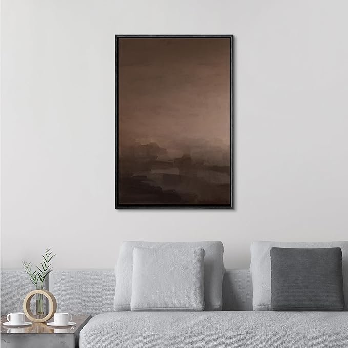 SIGNFORD Framed Canvas Print Wall Art Misty Brown Landscape Abstract Earthy Tone Illustrations Modern Art Decorative Relax/Calm for Living Room, Bedroom, Office - 16"x24" Black