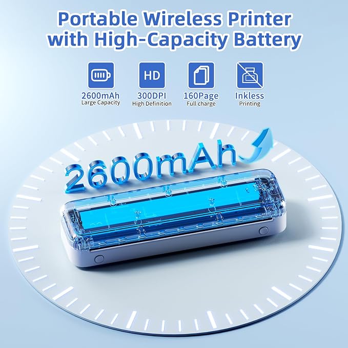Phomemo Portable Printer, Wireless Bluetooth Thermal Printers, Support 8.5" x 11" and A4 Szie Thermal Paper, Compatible with iOS, Android & PC, Mobile Printer for Travel, Office, School, White