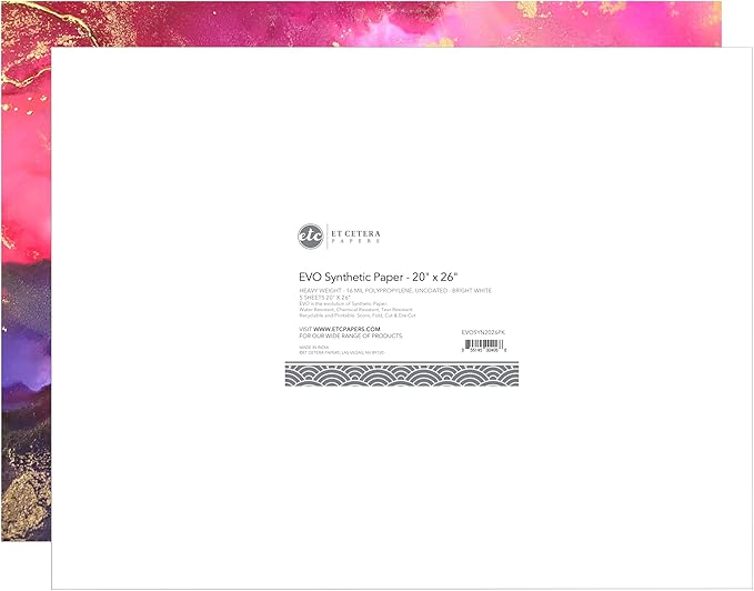 Alcohol Ink Paper - Non-Absorbent, Heavy Weight & Tear Resistant - Forgiving - Many Inks Wipe Off Clean for Easy Reuse On White - Flexible Bright White EVO 20x26 Inch (5 Sheets)