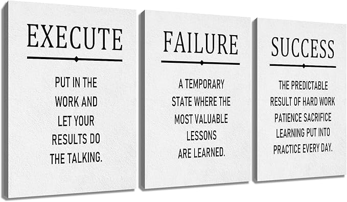 Inspirational 3 Pieces Posters Wall Art Motivational Entrepreneur Quotes Print on Canvas White Background Positive Picture Painting Artwork for Modern Home Living Room Gym Ready to Hang [60''Wx28''H]