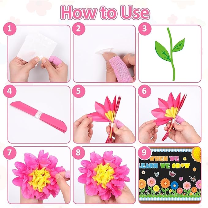 Spring Bulletin Board Decorations Flowers Themed Bulletin Board Set When We Learn We Grow Bulletin Board with 3D Paper Flower Cutouts for Back to School Classroom Wall Decor