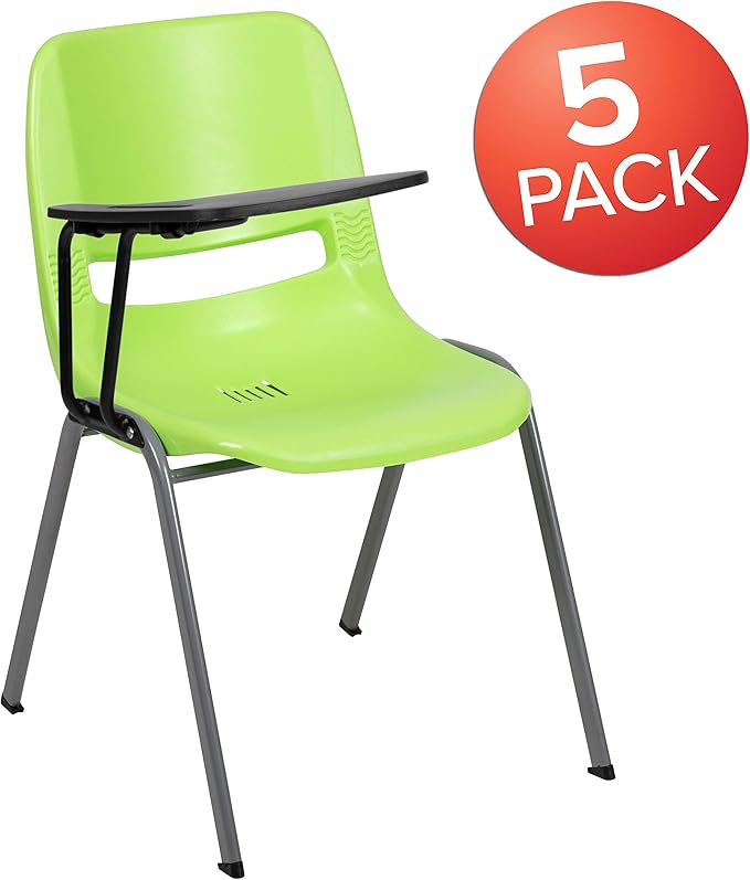 Flash Furniture HERCULES 5 Pack Green Ergonomic Shell Chair with Right Handed Flip-Up Tablet Arm