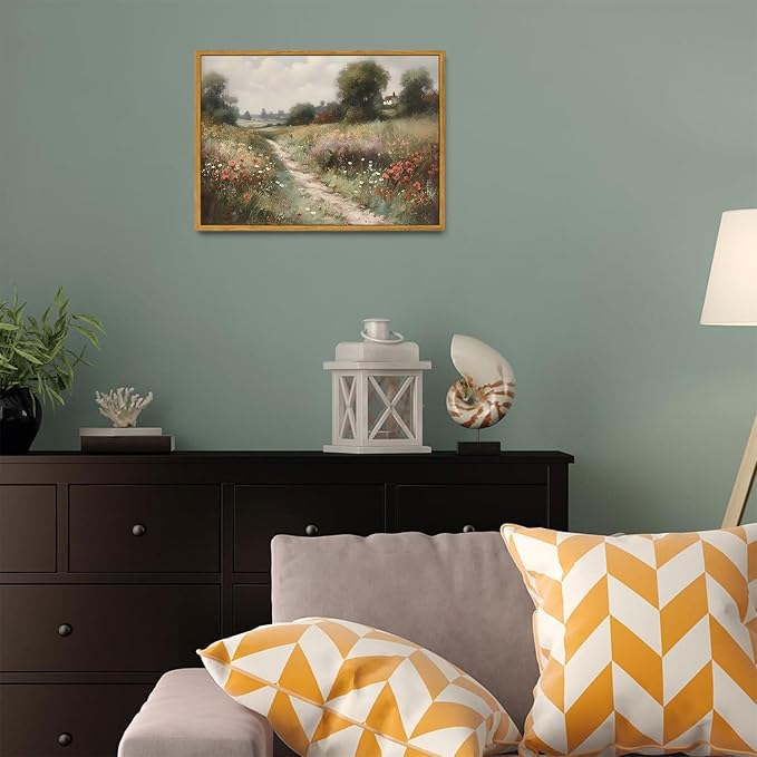 OIQArtOIQ Vintage Landscape Canvas Wall Art Framed Natural Scenery Painting Artwork Prints France Country Wilderness Farmhouse Decor Pictures Kitchen Bedroom Living Room Bathroom