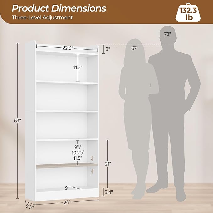 Yaheetech 6-Tier Open Bookcase and Bookshelf, Modern Simple Floor Standing Display Storage Shelves with Top Open Compartment for Home Office, Study, Living Room - White
