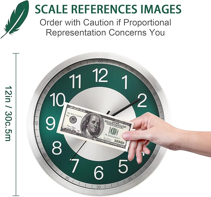Silent Wall Clock Battery Operated, Modern Metal Wall Clock Decorative for Kitchen/Living Room/Home/Office/School, 12 Inch, Non-Ticking