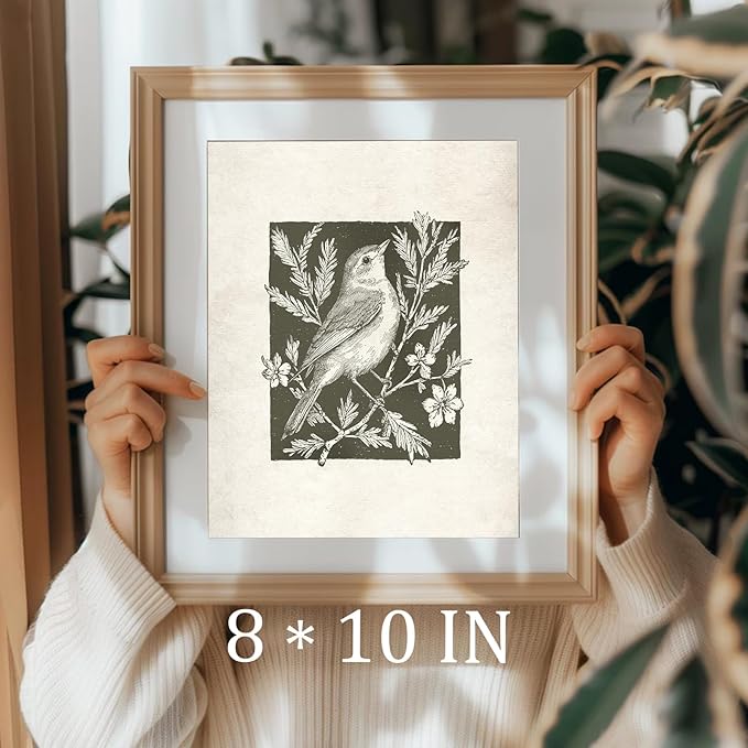 uniro Wall Art Canvas Print Vintage Bird Wall Art Canvas Sparrow Farmhouse Pictures Neutral Sketch bird Canvas Oil Painting Nursery Decor Modern Home and Bedroom Decoration (8" x 10" UNFRAMED)