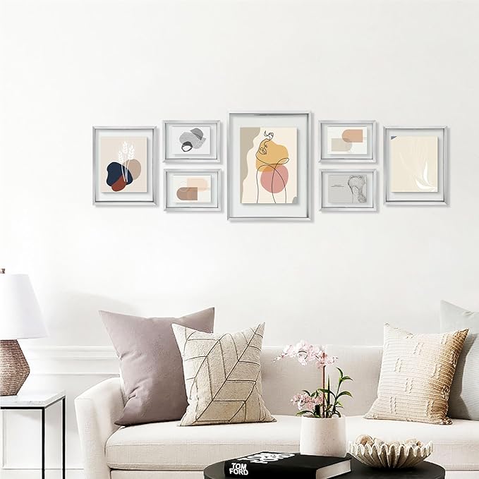 Golden State Art Silver Floating Picture Frame for 11X14, 2-8X10, 4-5X7 Photos, Metal, Modern or Contemporary, Wall Mount