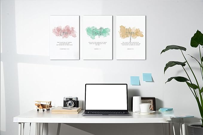 SHMAO Bible Canvas Wall Art Motivational Wall Decor, 3 Piece Love Faith Hope Canvas Print Pictures for Office Wall Decor Women Inspirational Framed Artwork Home Office Decor 12”x18”x3 Panels