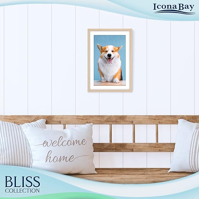 Icona Bay - 11x17 Light Oak Picture Frame Fits 10x16 Photos with Mat to 9x14 Image - Modern Style Engineered Wood Poster Frame - Wall Mount Only - Bliss Collection