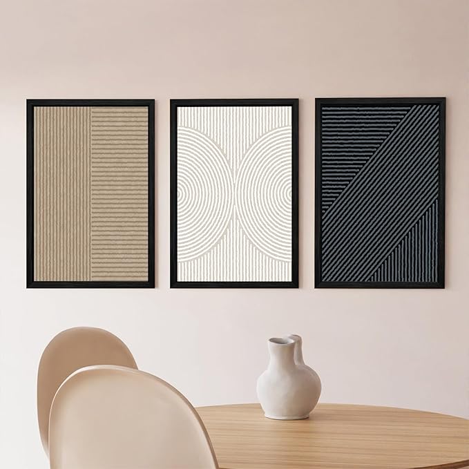 Modern Abstract Pictures Wall Art Boho Neutral Canvas Wall Art Minimalist Line Wall Decor Beige Black Brown Artwork Abstract Modern Painting Prints for Living Room Bedroom 12x16x3 Inch Wood Framed