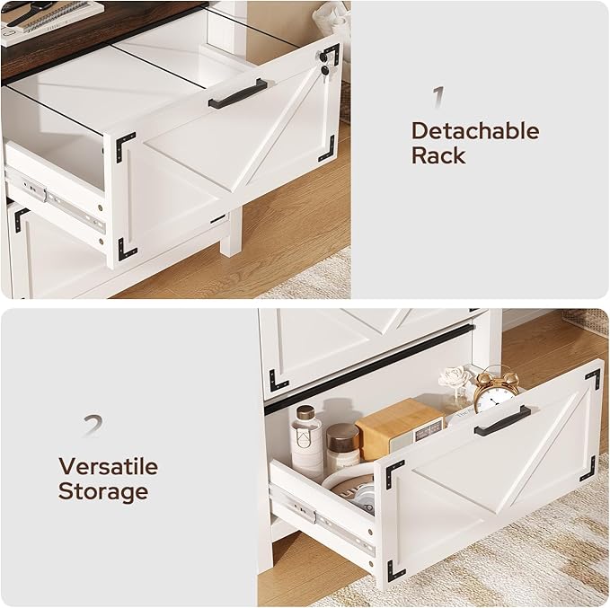 2 Drawer File Cabinet with Lock, Wood Filing Cabinets for Home Office, Office Storage Cabinet for Hanging Files Letter/Legal/F4/A4 Size, White