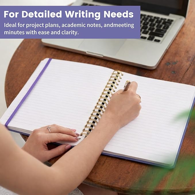 Spiral Notebook - 8.5 x 10.98 Inch Large Hard Cover Notebook with Elastic Band & Pocket, 252 Pages, Lay Flat Wirebound Journal for Work, School, Planning & Note Taking Violet