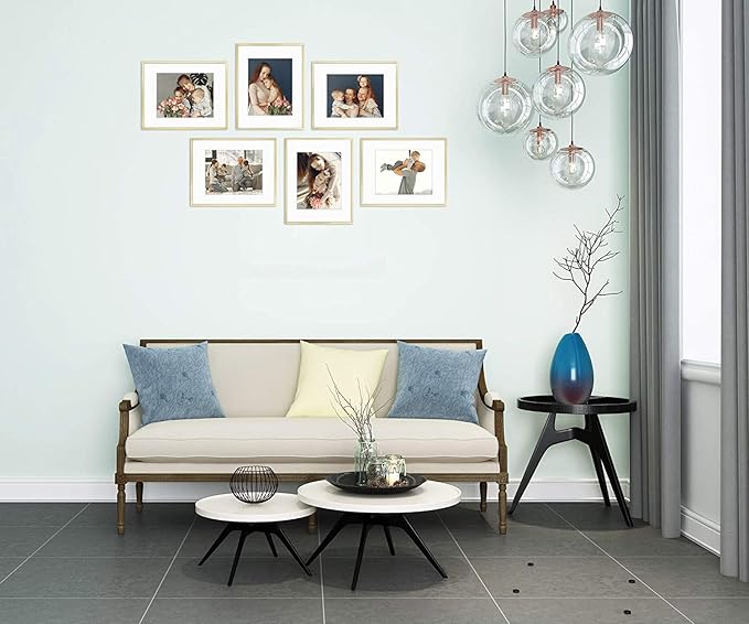 Golden State Art, Gallery Wall Frame Set of 6 - Gold 11x14 Aluminum Photo Frames with Mat for 8x10 Pictures - 11 x 14 inch Metal Frame with Real Glass Cover - Elegant Home or Office Decor