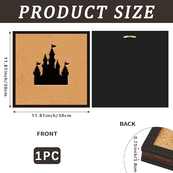 CRASPIRE Castle Pin Board 11.8x11.8In Thick Cork Board Square Wall Mounted Framed Bulletin Display Badge Wooden Decorative Corkboard Memory Memo Brooch Lapel Storage Jewelry for Home Classroom Wedding