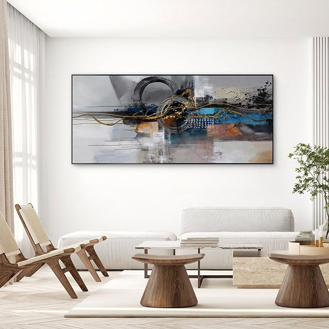 XLSJERST Living Room Wall Decor - Extra Large 86x39 Inches Mondern City Pictures Canvas Black Framed Abstract wall art for Living Room Bedroom Office Home Decoration