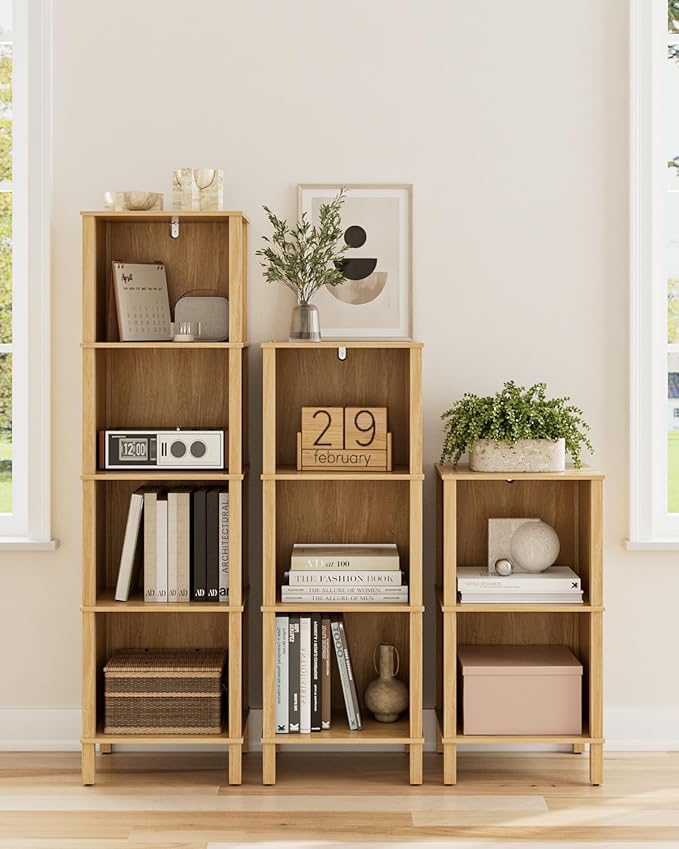 Bookshelf, Modern 2-Tier Bookcase, Open Storage Book Shelf, 11 × 14.2 × 27.4 Inches, Small Narrow Bookshelves for Living Room, Home Office, Bedroom, Natural