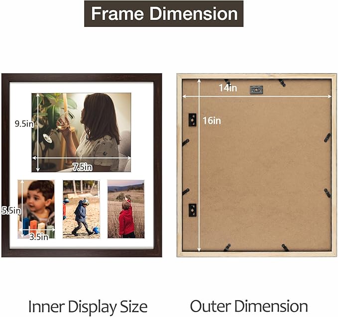 Golden State Art 14x16 Dark Brown Wood Picture Frame - White Mat for 8x10 and 4x6 Photos - Real Glass, Sawtooth Hanger, Swivel Tabs - Wall Mounting - Great for Posters, Weddings, and Engagements