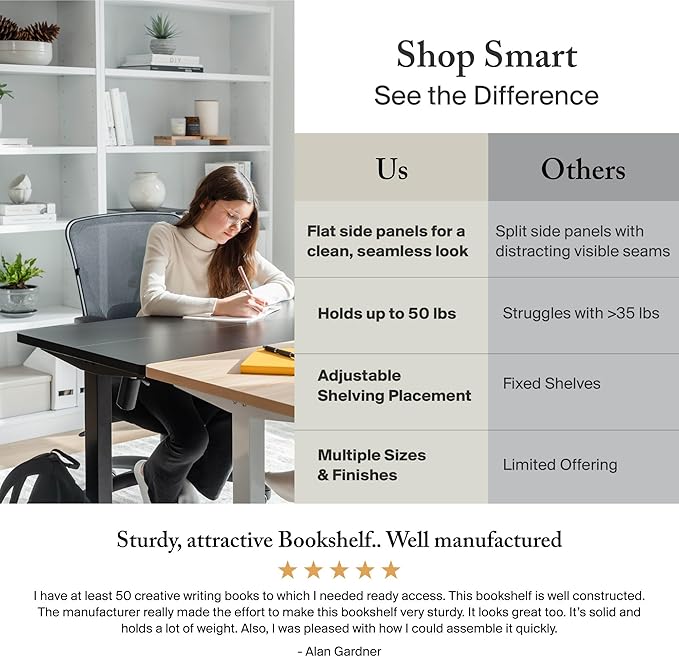 Bush Home Tall 5 Shelf Bookcase, Large Open Bookshelf, Sturdy Display Cabinet for Living Room or Home Office, Cabot Collection, Espresso Oak
