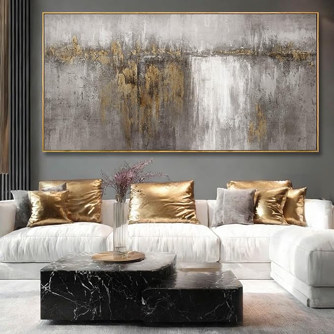 Abstract Hanging Art Grey and Gold Poster Print Neutral Decorative Pictures 36"x70" Poster for Bedroom Artwork for Office
