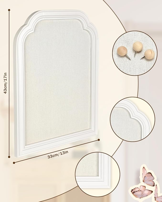 Bulletin Board with Linen, 13x17 inches Pin Board with White Frame, Decorative Hanging Bulletin Board Vision Board Message Board Colletion Board for Office School Home Decor