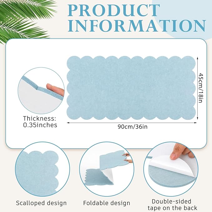 Scalloped Felt Bulletin Board Foldable Pin Cork Board Alternative for Wall Foldable Picture Vision Self Adhesive Bulletin Decorative(Light Blue,36 * 18 Inch)