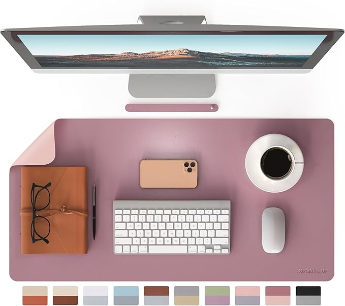 RENMTURE Double-Sided Two-Tone Faux Leather Desk mat Desktop Organization and Accessories Home and Office Large Mouse pad Game and Work (Purple/Pink, 32"x16")