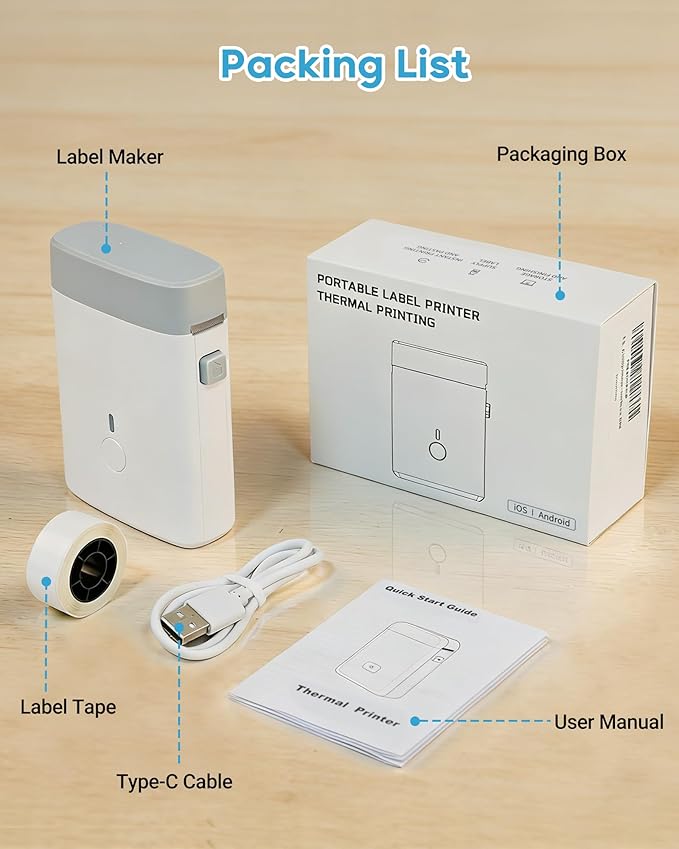 ORGBRO Label Maker Machine with Tape, DX1 Portable Bluetooth Label Printer for Home Office Organization, Support Pre-Cut & Continuous Labels, Inkless Thermal Small Labeler for School Kitchen, White