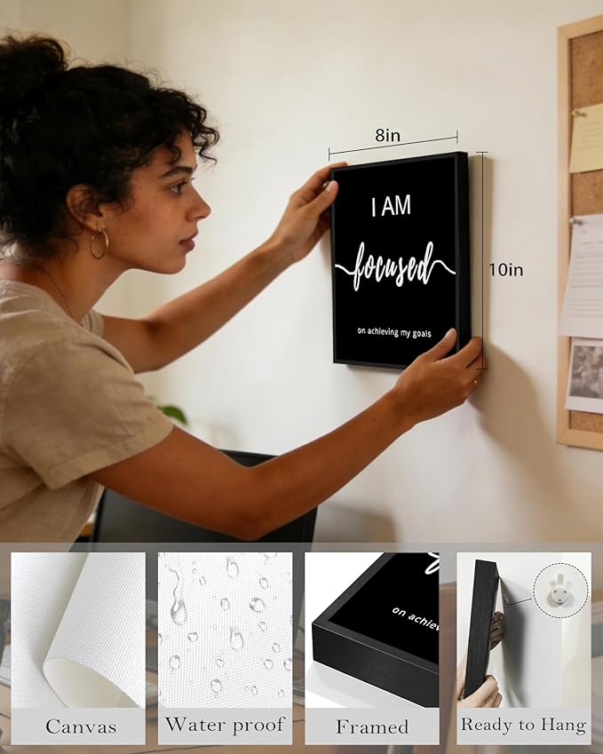 KUVIOKE Inspirational Wall Decor Motivational Quotes Framed Wall Art Encouraging Office Affirmations Sayings for Kids Classroom Bedroom Living Room Ready to Hang Set of 6, 8x10in (Black Framed)