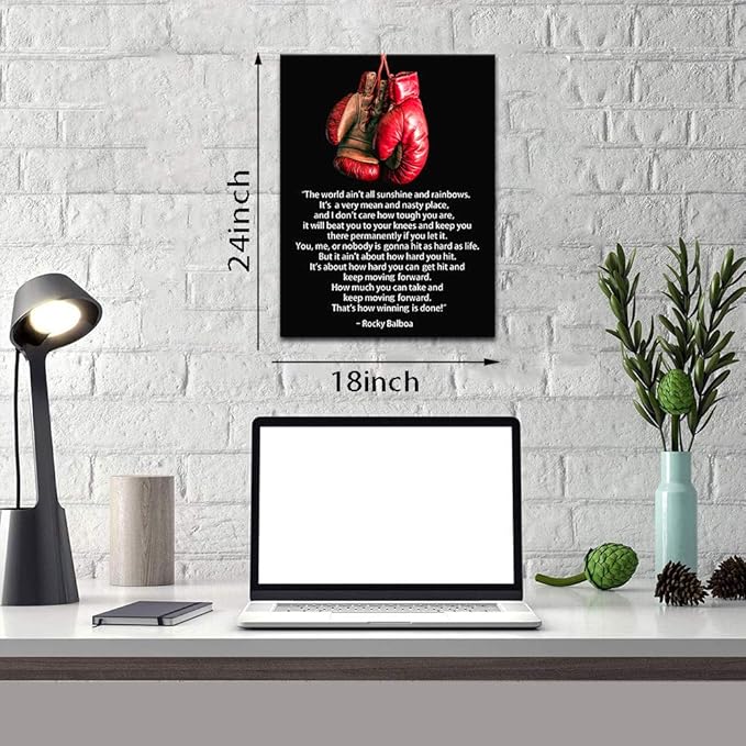Yatsen Bridge Rocky Balboa Movie Inspirational Quote Canvas Painting, Boxing Champion Wall Art Print Modern Sport Motivational Framed Artwork for Gym Living Room Man Cave Ready to Hang - 18x24
