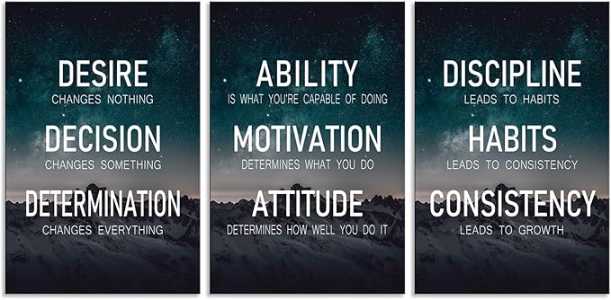 WYJDFART “The Elements of Success:Discipline-Habits-Consistency-Attitude -Determination” Motivational Wall Decor Set of 3 for Home Gym Bedroom Living Room [72''Wx 36''H]