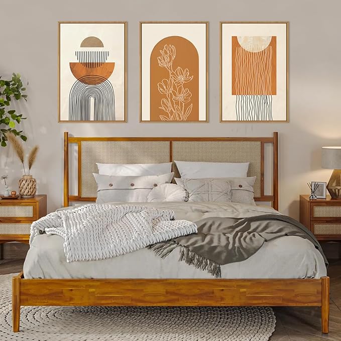 ANHUIB Large Boho Canvas Wall Art,Abstract Geometric Framed Wall Decor,Mid Century Modern Artwork,3 Piece 16x24In Beige Orange Painting for Living Room Bedroom,Office