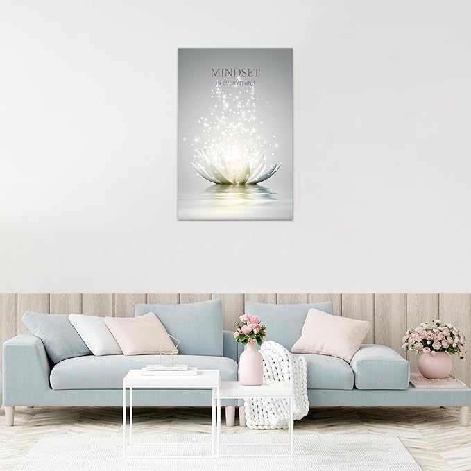 Lotus Flower Wall Art Canvas Mindset Motivational Quotes Poster for Zen Office Wall Decor Spiritual Meditation Prints Artwork Framed (12 x 16inches)