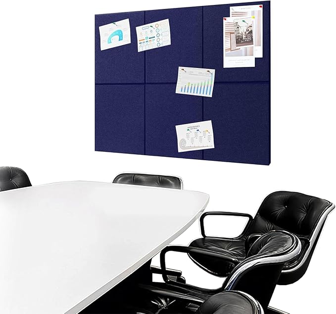 Large Cork Bulletin Board Alternative, 6 Pack 12"X12" Felt Bulletin Boards, Dart Wall Protectors with 30 Pcs Safe Removable Adhesive Tabs Pcs for Office Wall, School, Home Decor,Blue
