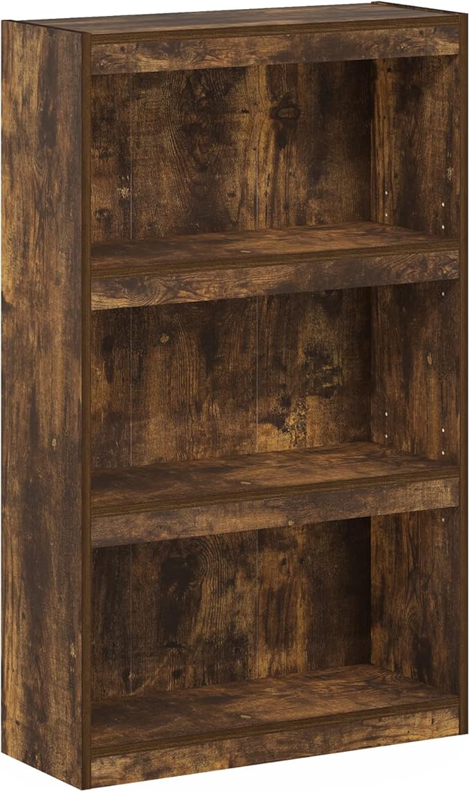 Furinno Jaya Book Shelf, 3-Tier Modern Bookshelf with Adjustable Shelf, Bookcase with Open Shelf, 9.5 x 24.5 x 40.3, for Organization and Storage, for Living Room, Bedroom, Home Office, Amber Oak