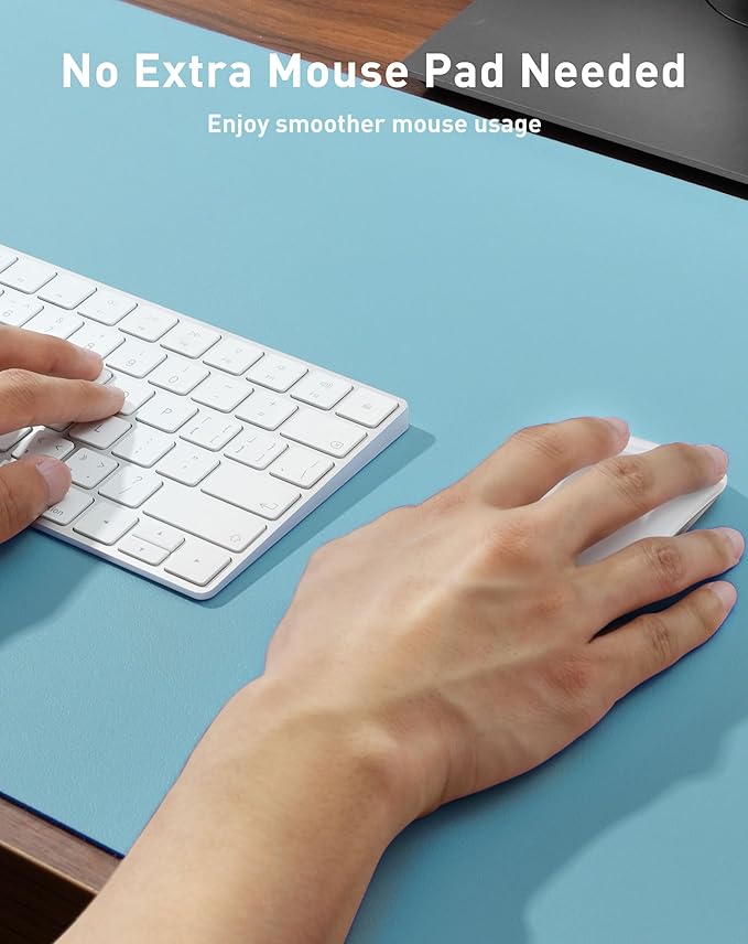 Aothia Faux Leather Desk Mat - Large Mouse Pad, Non-Slip PU Leather Blotter, Waterproof Writing Surface for Office and Home (Blue Topaz, 40" x 24")