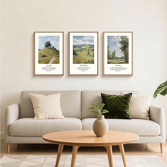 Large Christian Bible Framed Canvas Wall Art Set,Jesus Verse Vintage Wall Decor,Nature Scripture Landspaces Art Prints,Religious Artwork for Living Room,Dining Room,Farmhouse-24 x36 x3