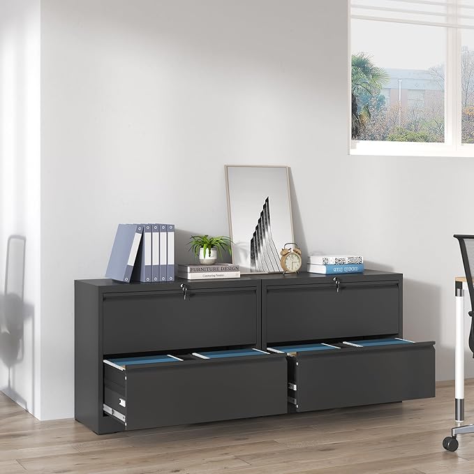 Lateral File Cabinets 2 Drawer,Metal Lateral Filing Cabinet for Home Office,Wide Steel Storage Cabinet Commercial Drawer for Legal/Letter/A4 Size Files Assembly Required