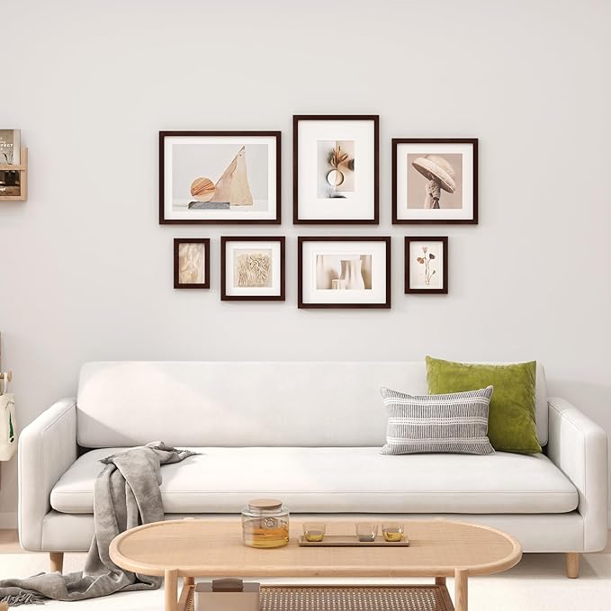 Egofine 4x6 Picture Frames with Plexiglass, Display Pictures 3x4.5 and 3.5x5 with Mat or 4x6 Without Mat Set of 4 for Tabletop and Wall Mounting, Walnut Color
