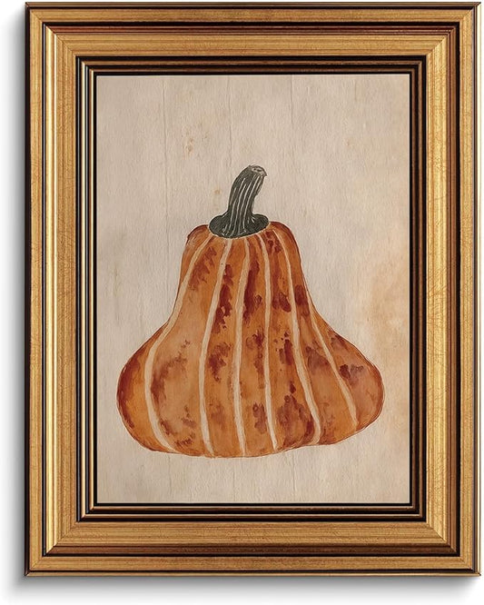 Gold Framed Wall Art Vintage Canvas Wall Art Japandi Pumpkin Fruits Artwork Prints Picture for Living Room Bedroom Farmhouse Bathroom Office Decor, 8x10