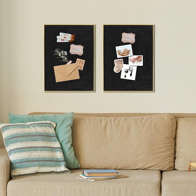 Golden Aluminum Framed Pin Board with Black Felt, Approx. 20 x 30 inches Bulletin Board with Pins, Eye Bolts, gaskets, Screws, Cork Board Alternative for Office, School and Home(AL-BK-5075)