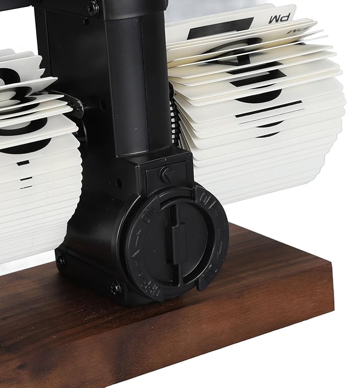 FOSA Flip Desk Clock, Retro Vintage Flip Desk Table Clock, Digital Sided Large Numbers Mechanical Flip Clock Wood Base for Living Room, Study Room and Office（Black）