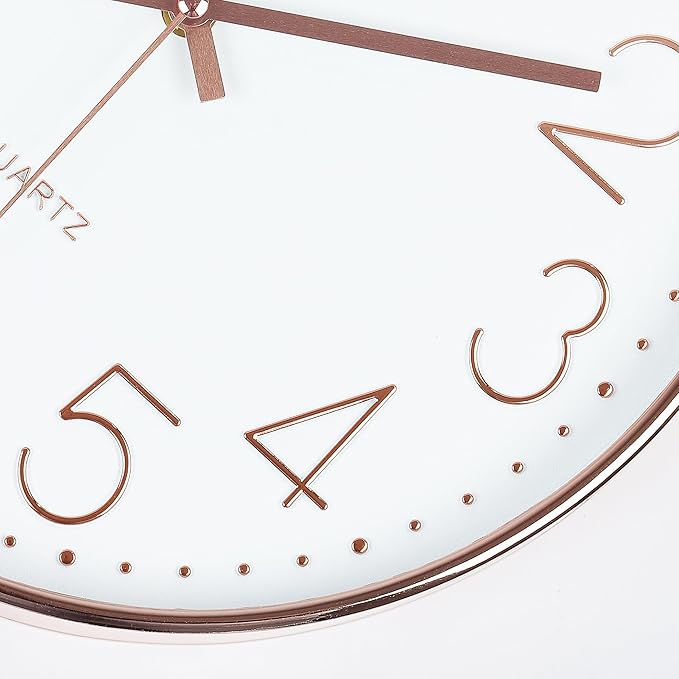 Lafocuse Silent 12 Inch 3D Numbers Rose Gold Wall Clock for Living Room Decor, Battery Operated Rose Gold Clock Analog for Kitchen Bedroom Office