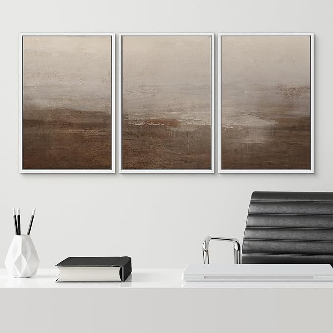 SIGNWIN Framed Canvas Print Wall Art Abstract Hazy Landscape Modern Minimalist Beige and Brown Nature Wilderness Modern Art Cool for Living Room, Bedroom, Office - 24"x36"x3 White