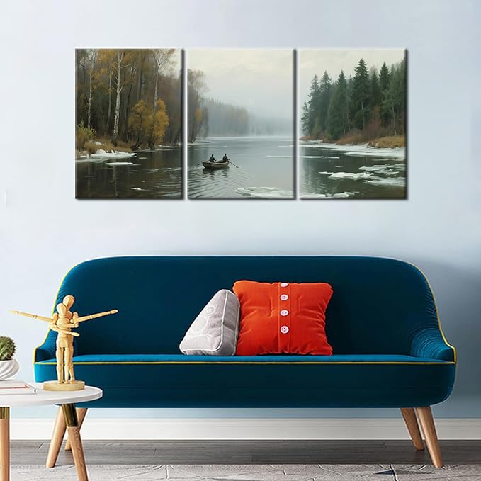 Nature and Forest Posters Print Wall Decor River Scenery Canvas Wall Art Mountain Landscape Modern Wooden Painting Artwork for Living Room Bedroom Hotel Artwork for Walls Ready to Hang [60''Wx28''H]
