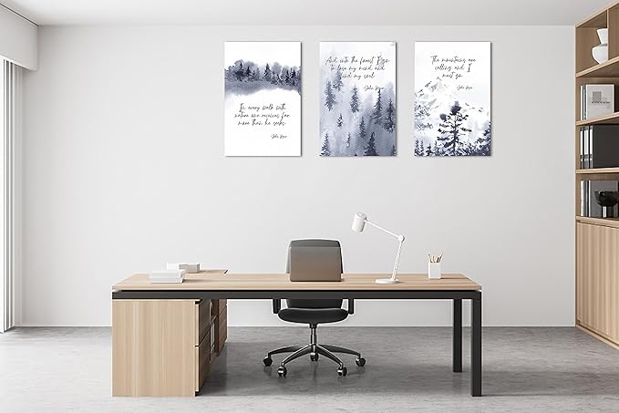 3 Piece Motivational Quotes Blue Forest Canvas Print Pictures Wall Decor, Men Women Inspirational Framed Artwork Home Office Decor 16"x24" x 3 Pcs
