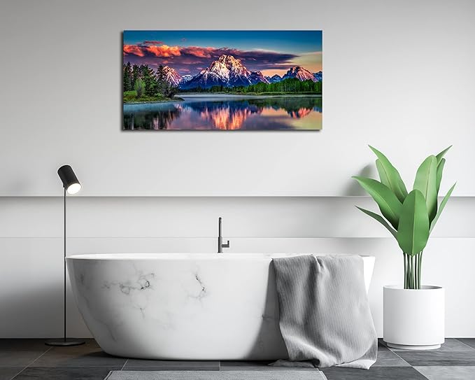 Sunset Landscape Canvas Wall Art for Living Room Grand Teton Wyoming National Park Picture Wall Decor Snake River Mountain Forest Nautre Prints Artwork Bedroom Bathroom Office Home Decor 20" X 40"