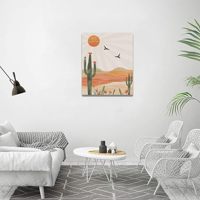 Cactus Wall Art Succulent Desert Boho Pictures Wall Decor Minimalist Nature Canvas Painting Print Home Modern Artwork Decorations Framed for Bathroom Living Room Bedroom Office 16 x 20 inch