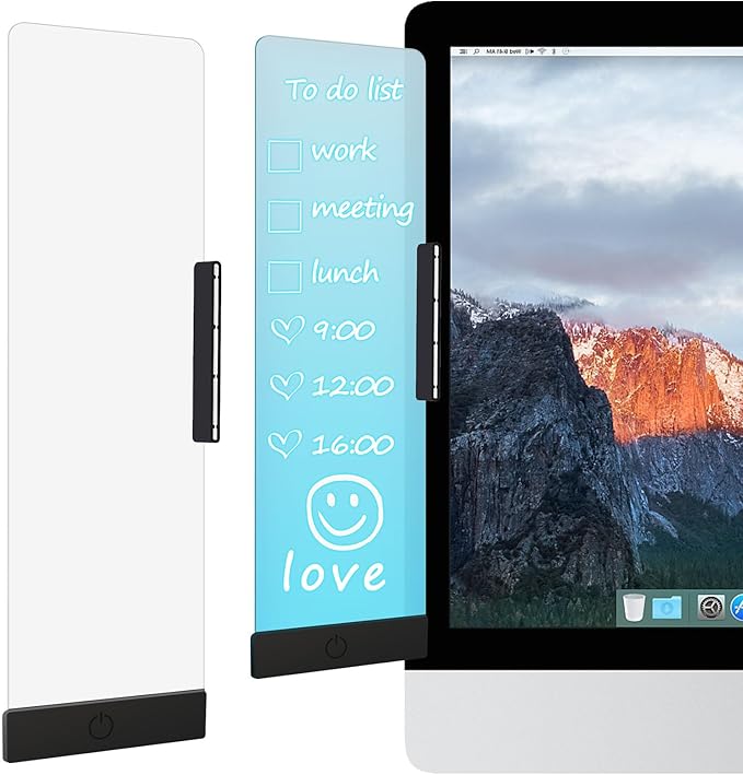 LED Memo Board with Sticky Note Holder, Office Supplies, Monitor Memo Board, Clear Acrylic Computer Monitor Organizer, Work from Home Essentials, Multifunction Workspace Accessories (Black-L)