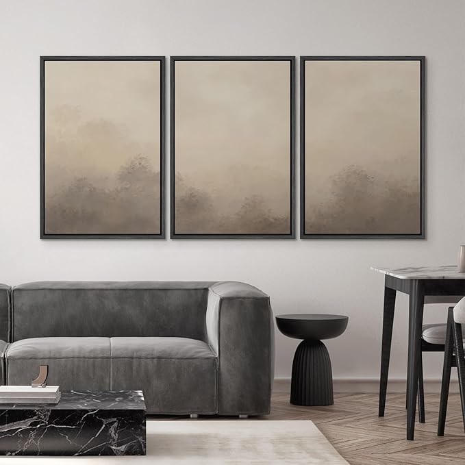 SIGNWIN Framed Canvas Print Wall Art Set Neutral Misty Forest Landscape Earth Tone Illustrations Modern Art Decorative Boho Relax/Zen Nordic for Living Room, Bedroom, Office - 24"x36"x3 Black