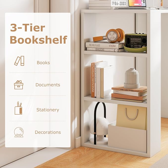 Tangkula Small Computer Desk, 36 Inch Home Office Desk with Bookshelf, Student Teen Study Writing Desk, Modern Simple Laptop Workstation, Vanity Table for Small Space (White)
